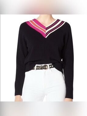 Sandro Nepeta Striped  V-Neck Sweater Size 2